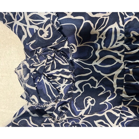 Ann Taylor Dress 14 Navy White Floral Cotton Shift Sleeveless U Neck Ruffles NWT - Picture 10 of 15